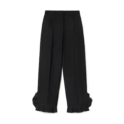 (Women) JIL SANDER SS22 Black Cropped Lace Detail Trousers JSPU311000-WU470300-001