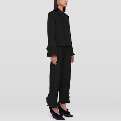 (Women) JIL SANDER SS22 Black Cropped Lace Detail Trousers JSPU311000-WU470300-001 Purchase (Women) JIL SANDER SS22 Black Cropped Lace Detail Trousers JSPU311000-WU470300-001