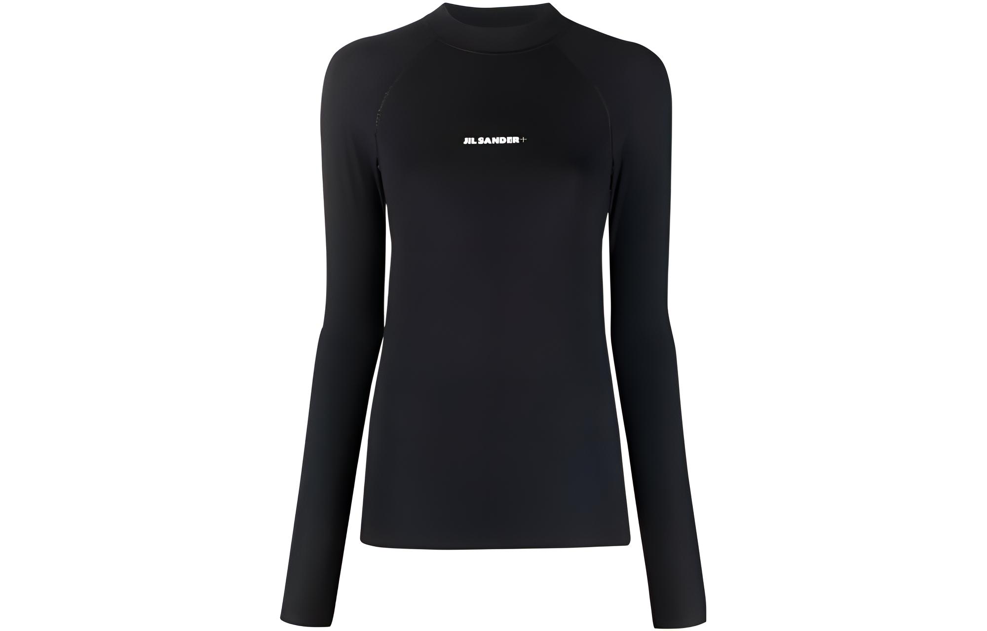 (Women) JIL SANDER SS22  Black Long Sleeve Polo with Logo Print and Stitch Detail JPPU7835-20WU478-008