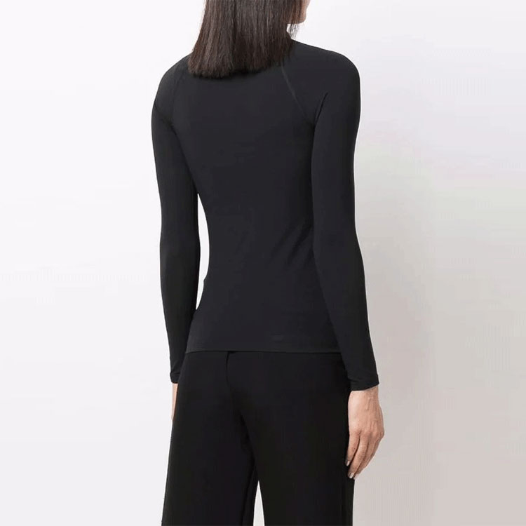 Shop (W) JIL SANDER SS22 黑色长袖徽标印花拼接细节POLO衫 JPPU7835-20WU478-008