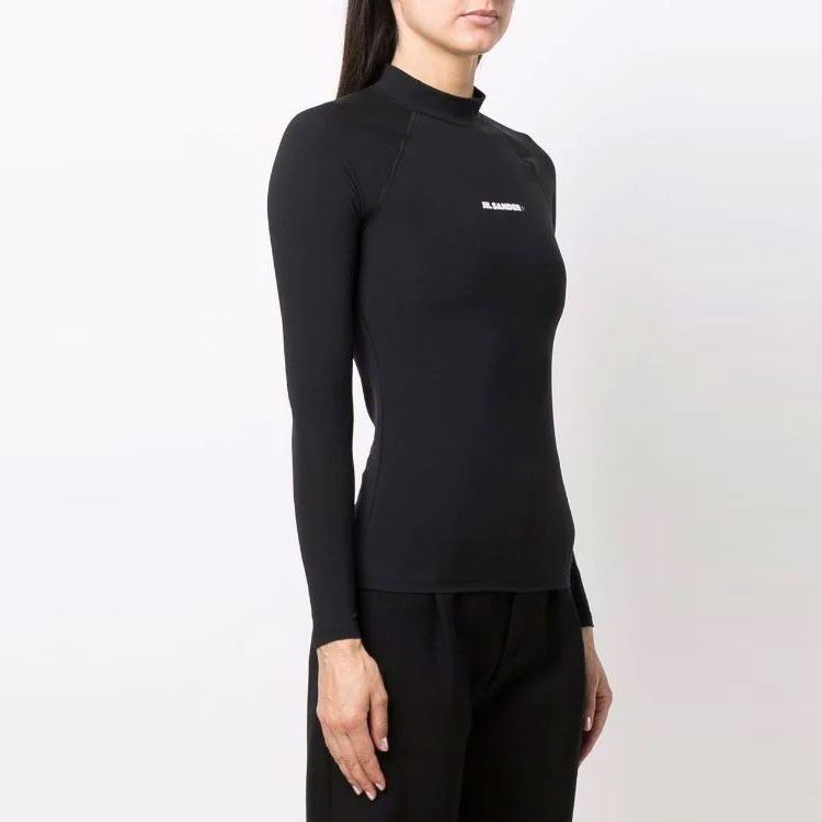 Purchase (W) JIL SANDER SS22 黑色长袖徽标印花拼接细节POLO衫 JPPU7835-20WU478-008