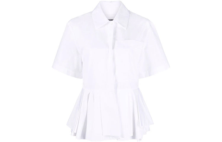 (Women) Jil Sander SS22 White Ruffle Short Sleeve Shirt JSPU601755-WU245200-100