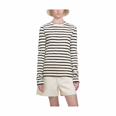 (Women) Jil Sander SS23 Striped Crewneck Pullover Long Sleeve T-Shirt Women Black White J40NH0003-J46497-080