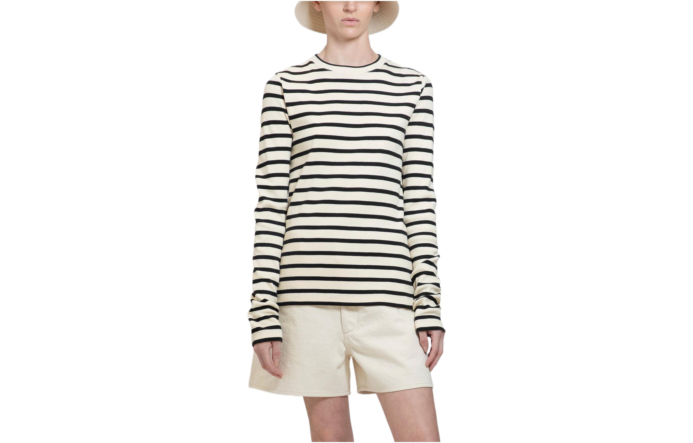 Order (Women) Jil Sander SS23 Striped Crewneck Pullover Long Sleeve T-Shirt Women Black White J40NH0003-J46497-080