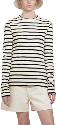 (Women) Jil Sander SS23 Striped Crewneck Pullover Long Sleeve T-Shirt Women Black White J40NH0003-J46497-080 Order (Women) Jil Sander SS23 Striped Crewneck Pullover Long Sleeve T-Shirt Women Black White J40NH0003-J46497-080