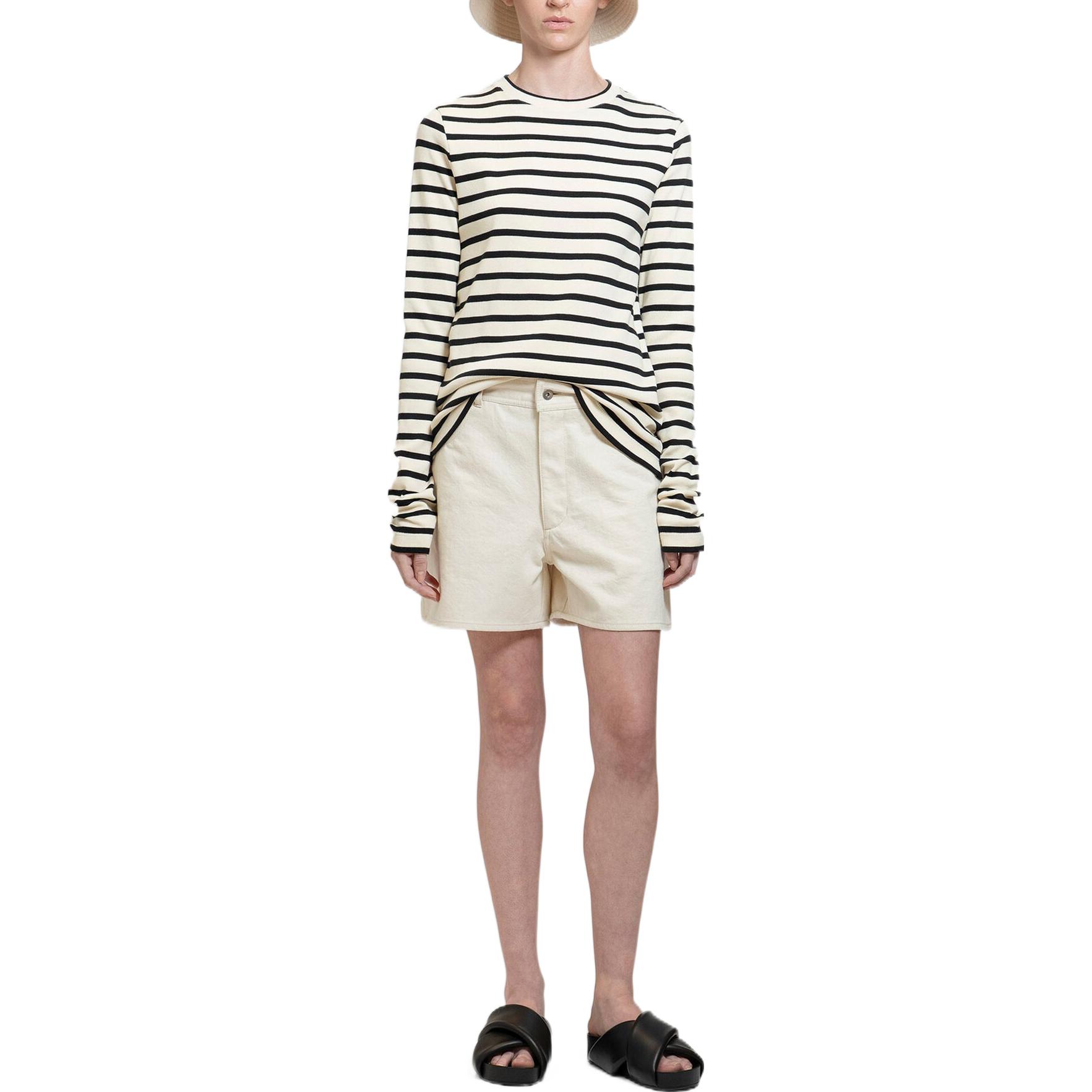 Shop (Women) Jil Sander SS23 Striped Crewneck Pullover Long Sleeve T-Shirt Women Black White J40NH0003-J46497-080