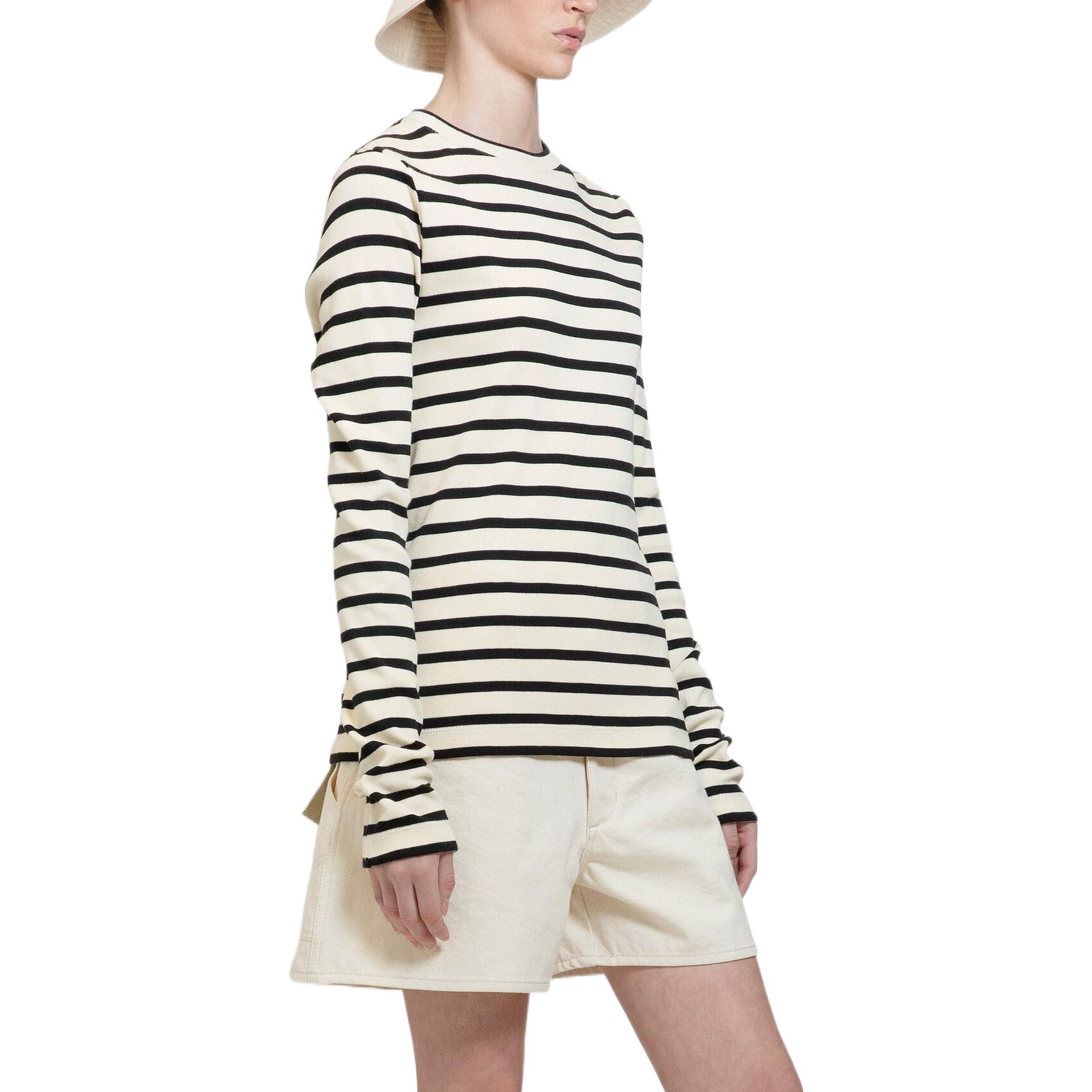 Purchase (Women) Jil Sander SS23 Striped Crewneck Pullover Long Sleeve T-Shirt Women Black White J40NH0003-J46497-080