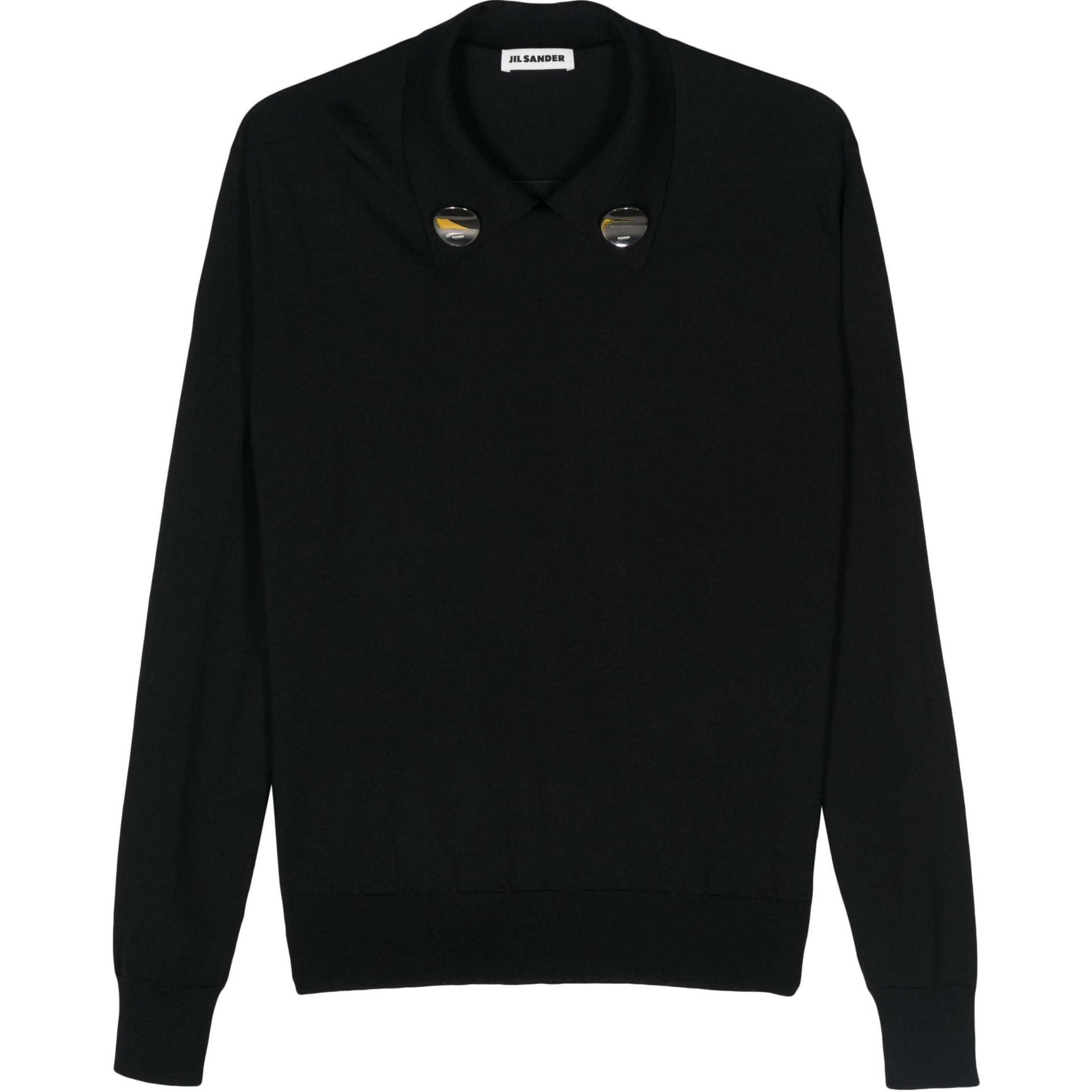 (Women) JIL SANDER SS24  Black Knit Pullover Sweatshirt with Badge Detail. J02GP0183J14723-BLACK