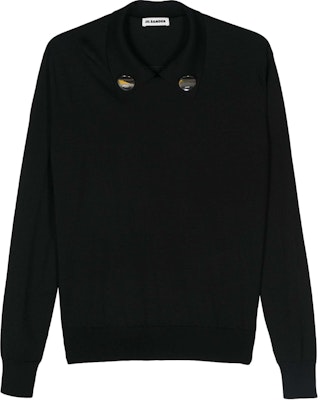 (W) ジルサンダー SS24 ブラックニットプルオーバースウェットシャツ バッジ付き J02GP0183J14723-BLACK Buy (W) ジルサンダー SS24 ブラックニットプルオーバースウェットシャツ バッジ付き J02GP0183J14723-BLACK