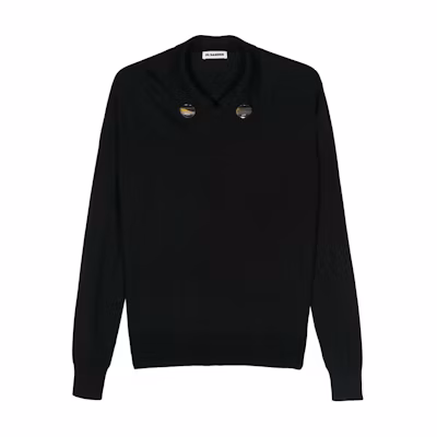 (Women) JIL SANDER SS24 Black Knit Pullover Sweatshirt with Badge Detail. J02GP0183J14723-BLACK