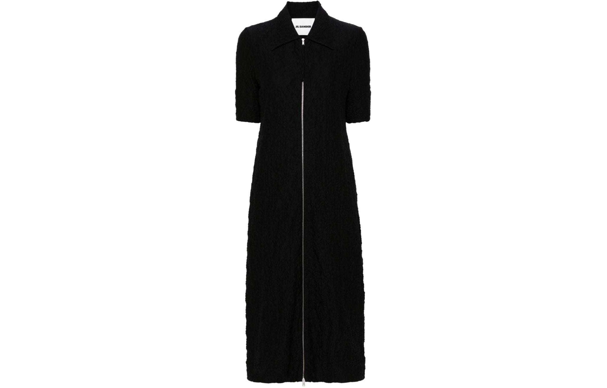 Order (Women) Jil Sander SS24  Black Textured Zip-Up Short Sleeve Dress. J02CT0340J20138-BLACK