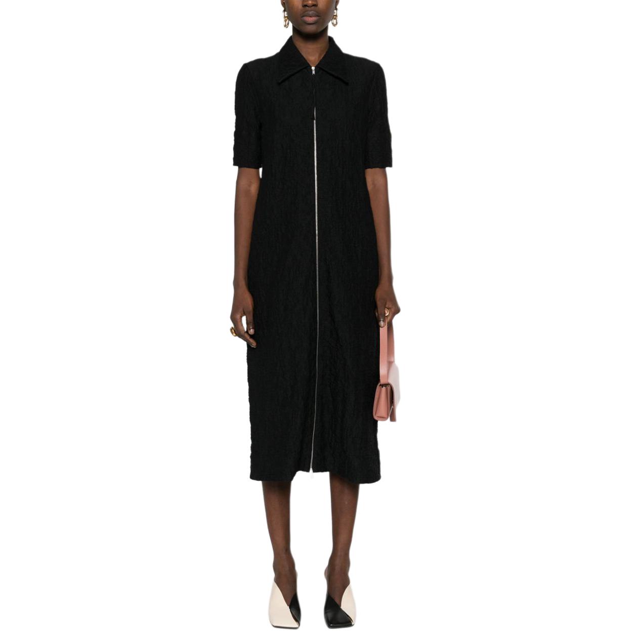 Lookbook (Women) Jil Sander SS24  Black Textured Zip-Up Short Sleeve Dress. J02CT0340J20138-BLACK