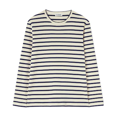 (Women) JIL SANDER SS24 Classic Striped Long-Sleeve Cotton T-Shirt White J40NH0003-J46497-124