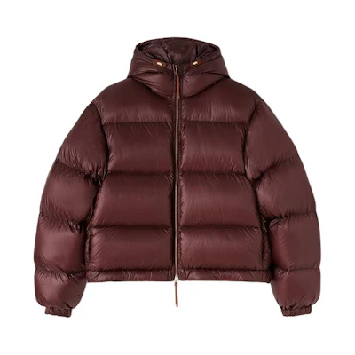 (Women) JIL SANDER SS24 Hooded Puffer Jacket Eggplant Purple Long Sleeve. J40AF0131-J70122-603