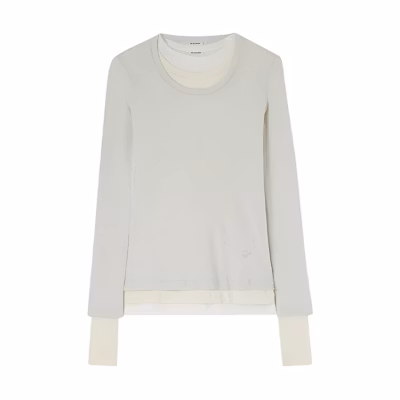 (Women) JIL SANDER SS24 Layered Colorblock Knit Long Sleeve Tee Gray. J40FV0104JTN356-GREY