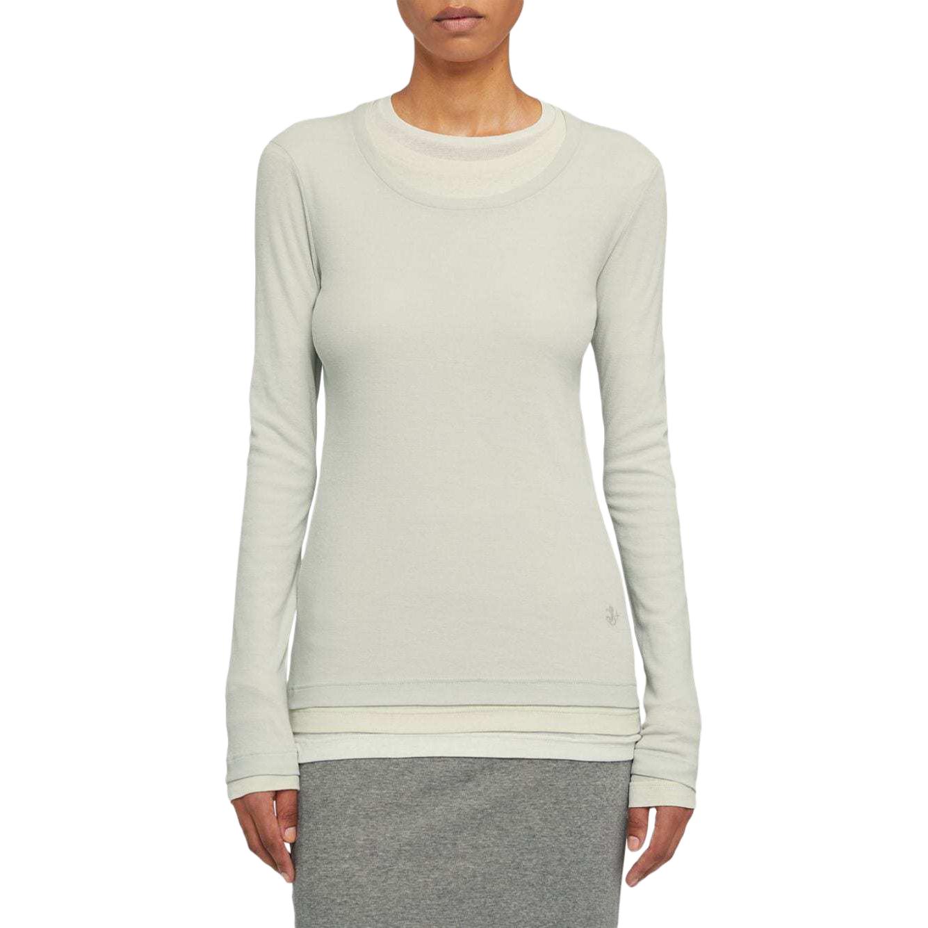 Shop (Women) JIL SANDER SS24  Layered Colorblock Knit Long Sleeve Tee Gray. J40FV0104JTN356-GREY
