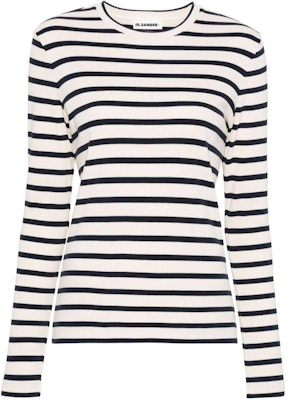 (W) JIL SANDER 条纹圆领长袖宽肩T恤 象牙白 女款 SS24. J40NH0003J46497-WHITE Buy (W) JIL SANDER 条纹圆领长袖宽肩T恤 象牙白 女款 SS24. J40NH0003J46497-WHITE