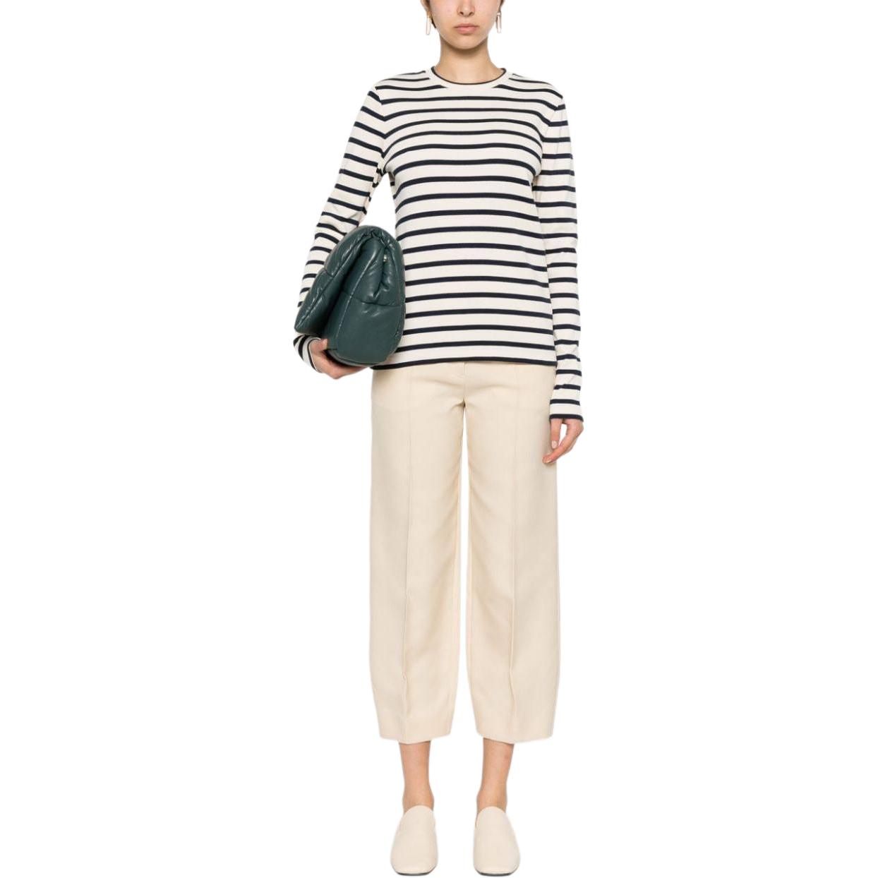 Lookbook (W) JIL SANDER 条纹圆领长袖宽肩T恤 象牙白 女款 SS24. J40NH0003J46497-WHITE