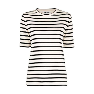 (Women) JIL SANDER Striped Detail Classic Cotton Crewneck T-Shirt White (Women) SS24 J40GC0111-J46497-080