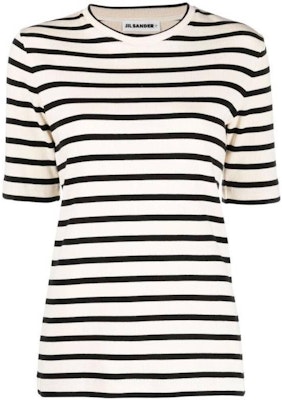 (Women) JIL SANDER Striped Detail Classic Cotton Crewneck T-Shirt White (Women) SS24 J40GC0111-J46497-080 Order (Women) JIL SANDER Striped Detail Classic Cotton Crewneck T-Shirt White (Women) SS24 J40GC0111-J46497-080