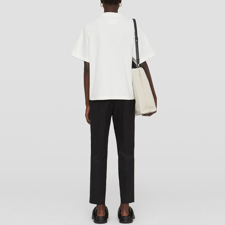 Shop (W) ジル・サンダー ホワイト ロゴ プリント クルーネック Tシャツ JSPS707050-WS248708-102