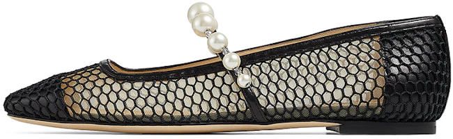 (Women) Jimmy Choo Ade Ade Black Leather Pearl Strap Flat Casual Shoes ADEFLATNHD Black (Women) Jimmy Choo Ade Ade Black Leather Pearl Strap Flat Casual Shoes ADEFLATNHD Black