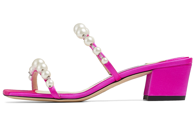 (Women) Jimmy Choo Amara 45 Pearl Embellished Slide Sandals Women Burgundy AMARA45IWP in Purple-Red