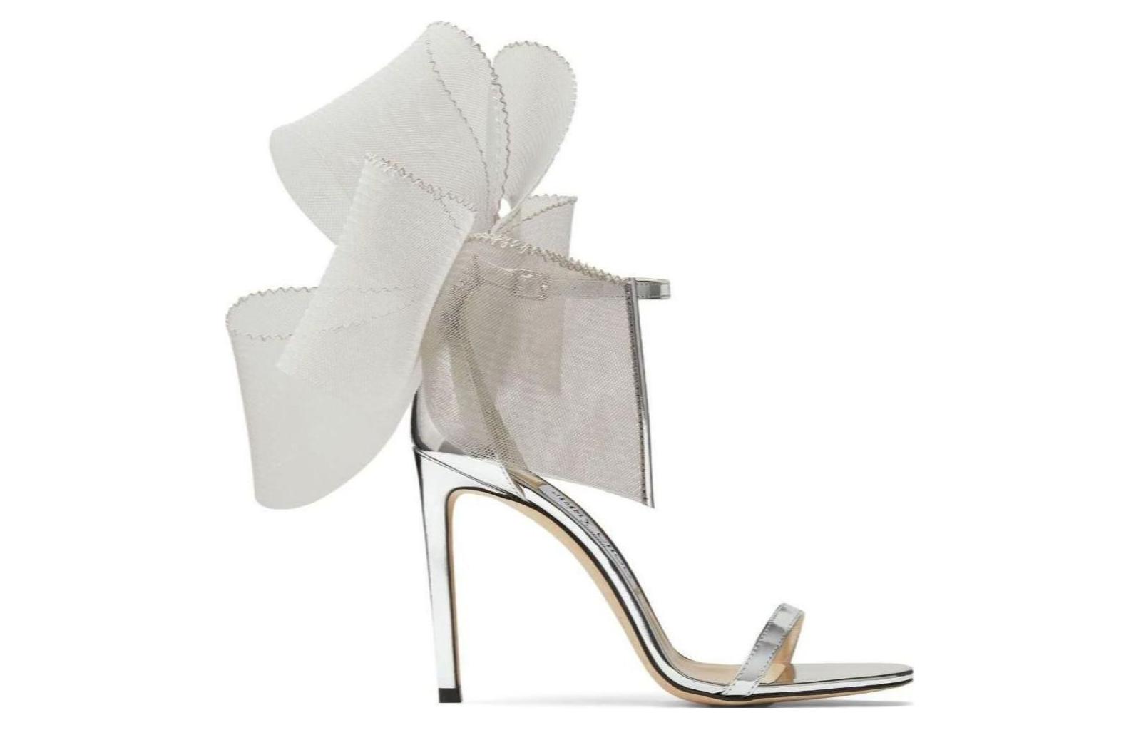 Order (W) Jimmy Choo Aveline ''Silver Bow'' Kasut Tumit Tinggi Perak AVELINE100BAT