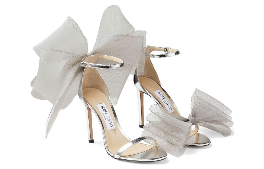 Lookbook (W) Jimmy Choo Aveline ''Silver Bow'' Kasut Tumit Tinggi Perak AVELINE100BAT