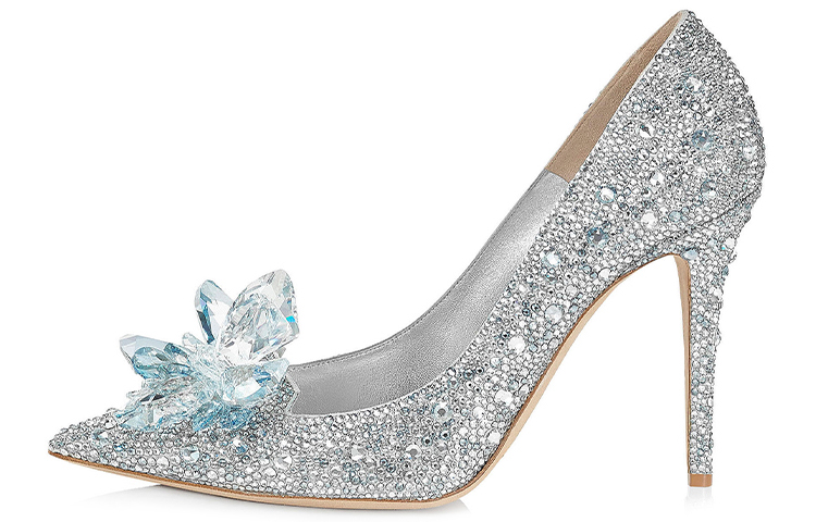 (Women) Jimmy Choo Avril Silver White Leather Crystal Stiletto Heels for Women AVRILSXU Silver White