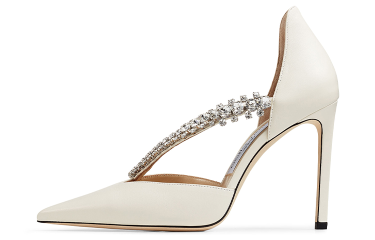 (Women) Jimmy Choo Bee White Leather Pointed Toe Stiletto Heels 10cm for Women BEE100ANI White