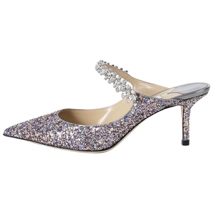 (Women) Jimmy Choo Bing Glitter Crystal Strap Pointed Mules 6.5cm Purple BING65CBF Purple Color