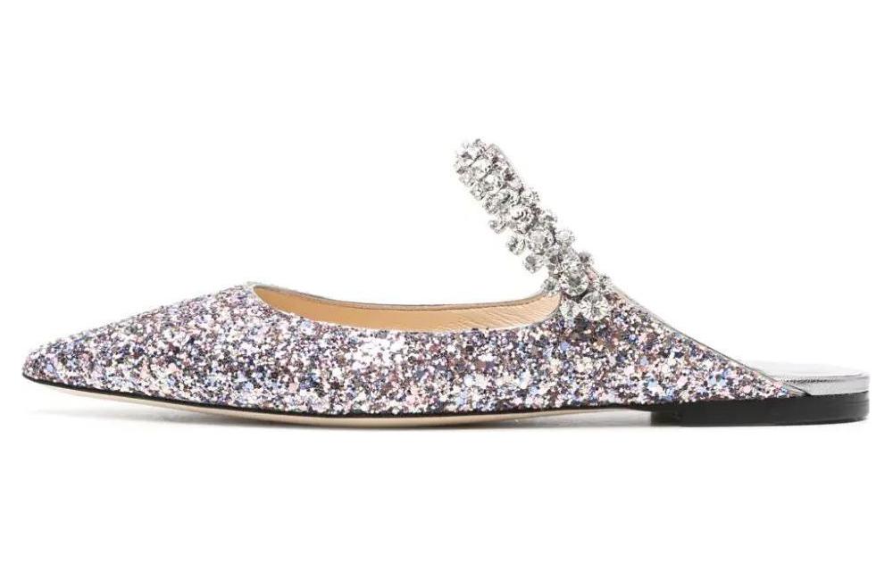(Women) Jimmy Choo Bing Silver Pointed Toe Mules Comfortable Versatile Shoes BINGFLATCBF Silver