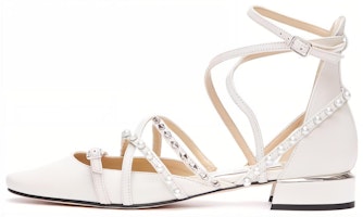 (Women) Jimmy Choo Celestia 'White Leather Round Toe Block Heel' CELESTIA25AXDLATTESILVER (Women) Jimmy Choo Celestia 'White Leather Round Toe Block Heel' CELESTIA25AXDLATTESILVER