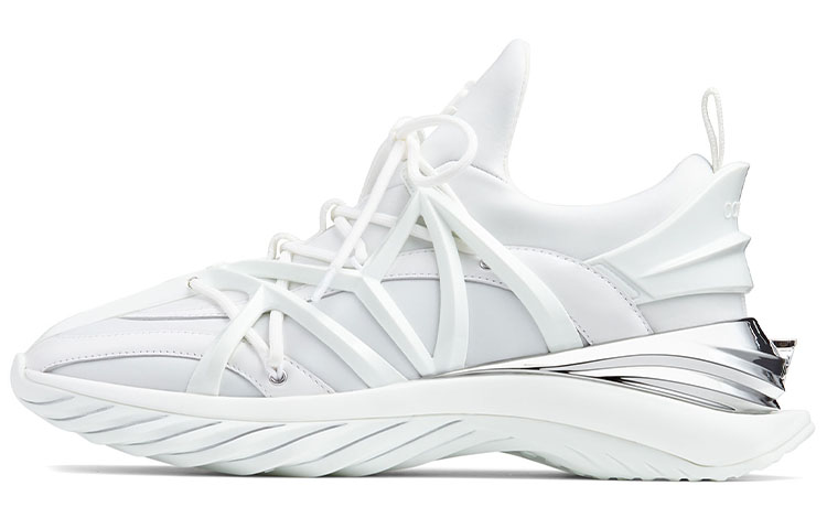 (Women) Jimmy Choo Cosmos/F Leather Neoprene Low-Top Sneakers COSMOSFVZY White