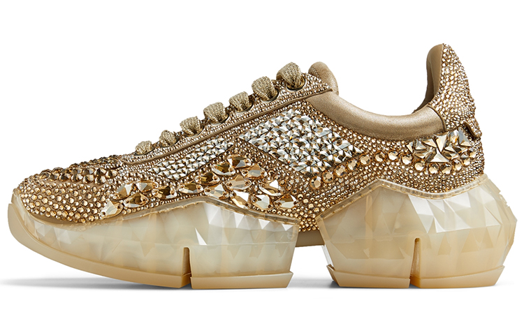(Women) Jimmy Choo Diamond/F 'Crystal-Embellished Gold Metallic Suede Low-Top' DIAMONDFXIHOO0111