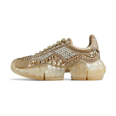 (W) Jimmy Choo Diamond/F 'Crystal-Embellished Gold Metallic Suede Low-Top'