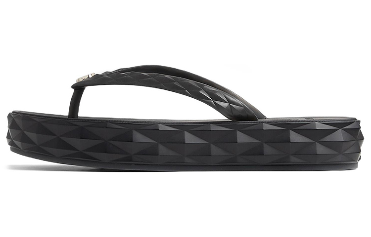 (Women) Jimmy Choo Diamond Flip Flops Black - Stylish Slip-On with Rubber Sole DIAMOND FLIP FLOP RUB Black