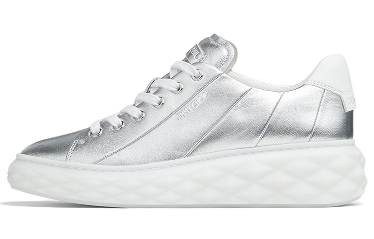 (Women) Jimmy Choo Diamond Light Maxi Low-Top Sneakers Silver/White Leather. DIAMONDLIGHTMAXIFMNA Silver White Color