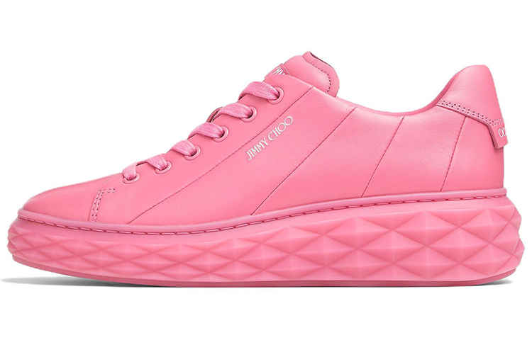 (Women) Jimmy Choo Diamond Light Maxi Pink Leather Low-Top Fashion Sneakers. DIAMONDLIGHT MAXI FNAP Pink Powder