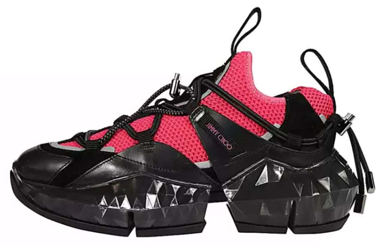 (Women) Jimmy Choo Diamond Trail F Mesh Low-Top Sneakers Women’s Black Pink DIAM0NDTRAILF Black Pink.