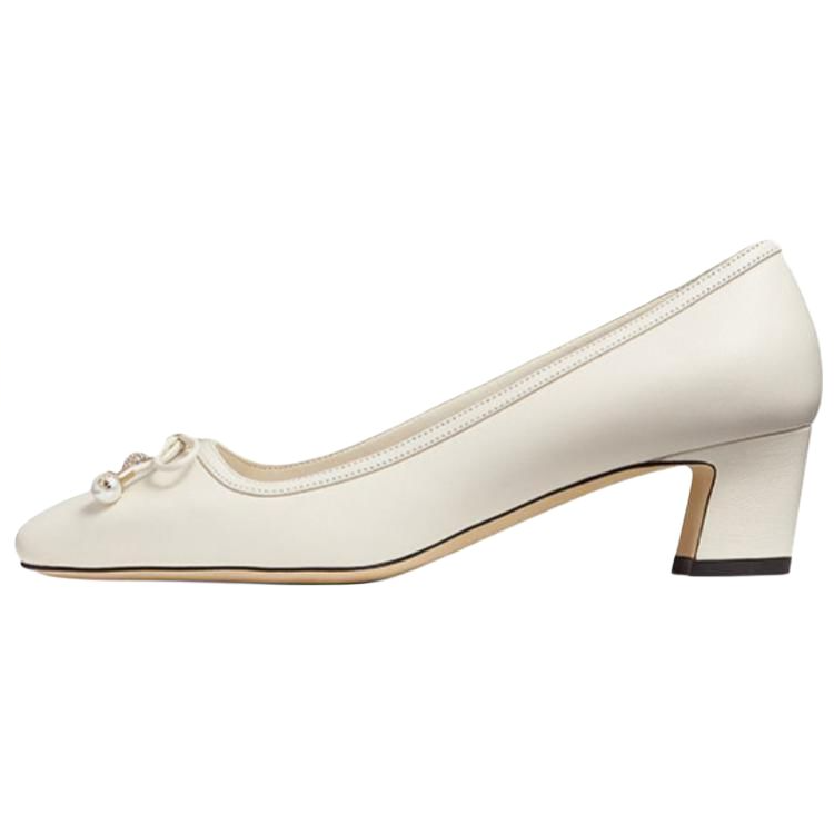 (Women) Jimmy Choo Elme White Leather Square-Toe Slip-On Mule Heels Womens J000168631