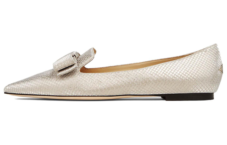(Women) Jimmy Choo Gala Glitter Bow Flats Champagne Color Casual Shoes GALATAI Champagne Color