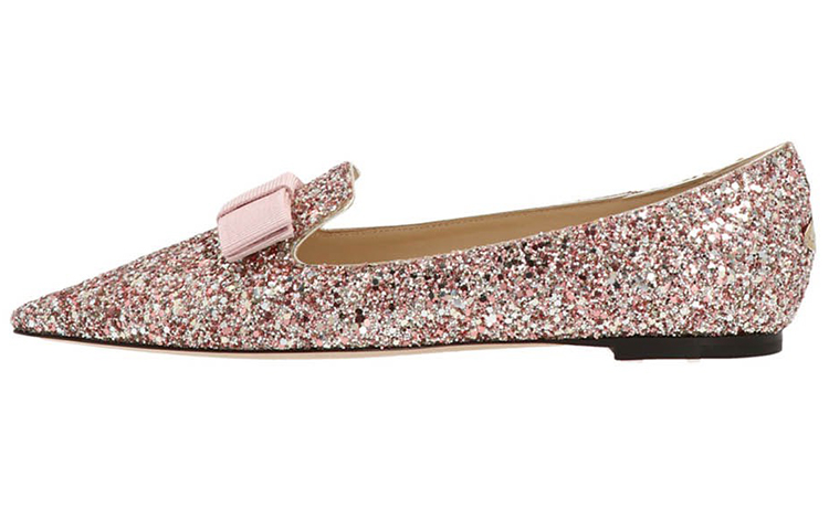 (Women) Jimmy Choo Gala Glitter Pink Pointed Flats Women GALACGF Pink Color.