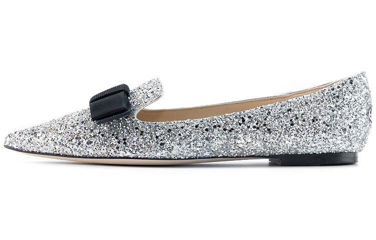 (Women) Jimmy Choo Gala Glitter Pointed Flats Women’s Silver GALACGF Champagne Color
