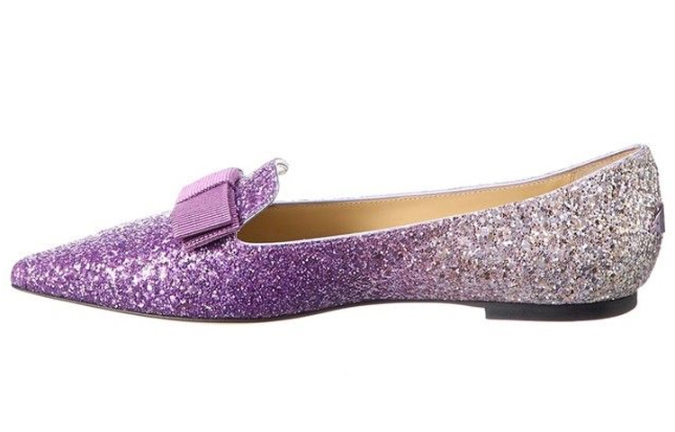 (Women) Jimmy Choo Gala Sequin Bow Flats Silver Purple GALAVXB221 Champagne Silver-Purple.