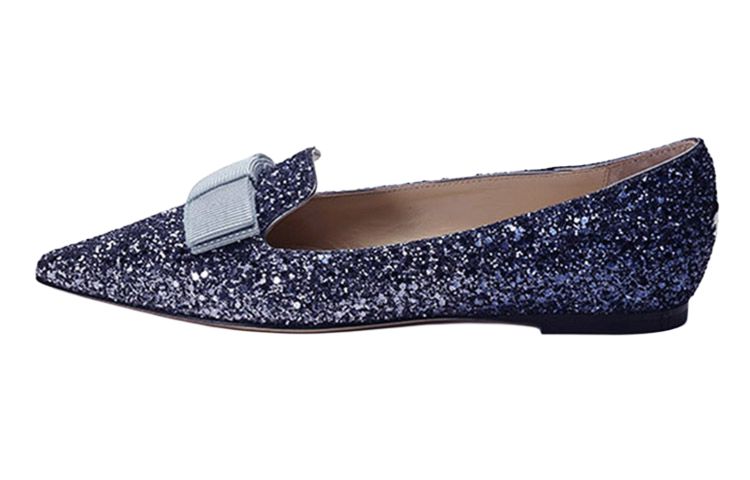 (Women) Jimmy Choo Gala SS22 Glitter Bow Gradient Navy Blue Pointed Flats . GALACGD Navy Blue