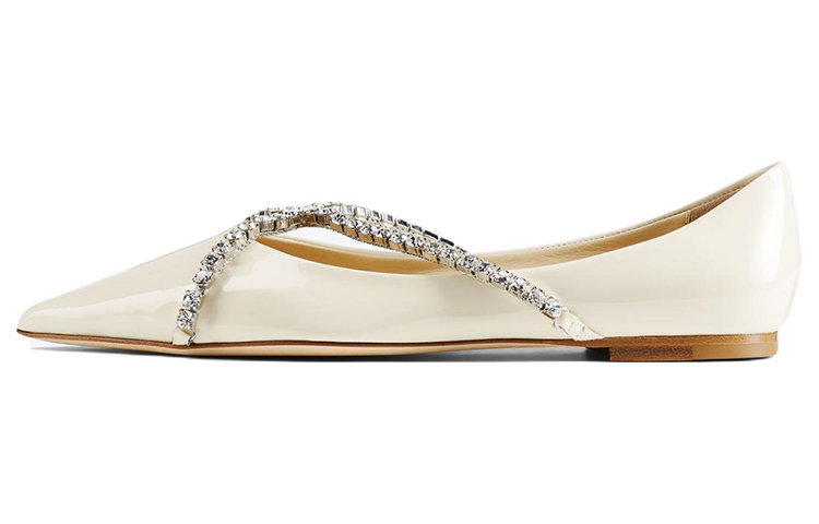 (Women) Jimmy Choo Genevi Crystal Chain Pointed Flats White GENEVIFLATBOB White Color