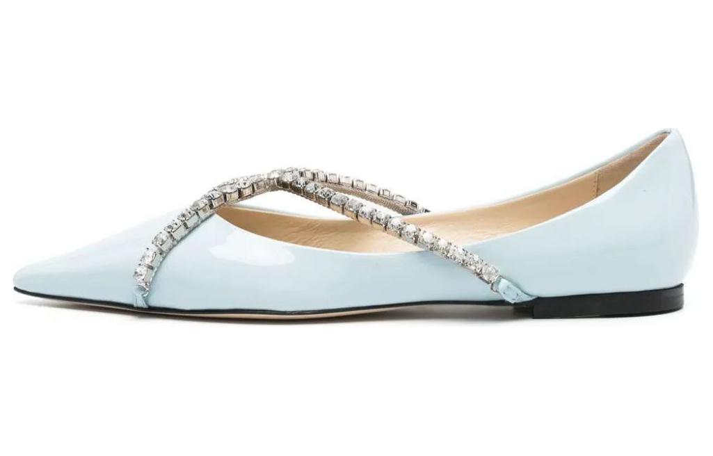 (Women) Jimmy Choo Genevi Leather Casual Slip-On Shoes Women’s Light Blue GENEVIFLATBOB Sky Blue