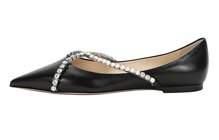 (Women) Jimmy Choo Genevi Leather Pointed Toe Flats Black Casual Shoes GENEVIFLATYAY Black